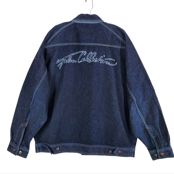 FUBU Denim Blue Jean Jacket Men 2XL Multi Pocket Embroidered Logo Button Up READ - Picture 4 of 16